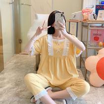 Lunar clothing summer postpartum summer thin cotton short sleeve 7-point pants two-piece pregnant pajamas nursing feeding milk clothing