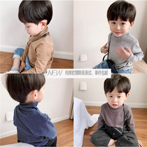 Boy mom Boy girl cotton stretch stripe high neck base shirt Men and women baby cotton T-shirt Childrens top autumn