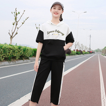 Student sports suit womens short sleeve junior high school students summer clothes New College style casual pants college style loose Korean version