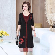 2019 spring new old womens fake two-piece suit mother dress thin wedding banquet long set dress