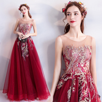 Angel wedding dress Noble and elegant wine red bride wedding toast wedding dinner annual party dress 9011