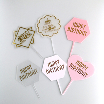 Baking Cake Decoration Minimalist Powder Blue Transparent Polygonal Round Love Bronzing Birthday Acrylic Inserts