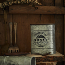 Nordic ins wind retro old wrought iron wooden cover storage tank Kitchen cafe grocery store decorative ornaments storage