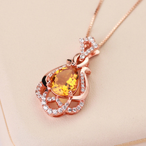 Mu Huang jewelry shop natural yellow crystal s925 sterling silver mosaic magnolia rose Golden sincere love