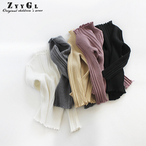 Girls autumn and winter pullover long sleeve multi-color knitted base shirt European and American style childrens clothing High collar solid color little girl top