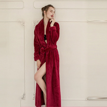 Japanese nightgown womens winter flannel thickened and extended sexy couple pajamas yukata simple fashion mens home clothes