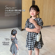 Girl Plaid Dress 2021 Summer New Hepburn Windy Air Lace Small Boy Baby Girl Classic Long Dress