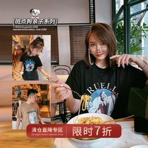 Chen Tai Pig L Mother Girl Summer Money 100 lap net red cartoon print spotted spotted dog pro-daughter dress T-shirt blouse