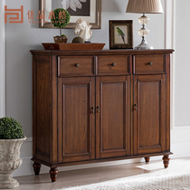 American pure solid wood simple retro shoe cabinet large capacity multi-storey locker locker door parking cabinet small household living room