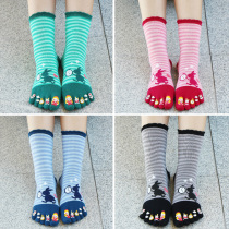 Five-finger socks womens cotton tide cute cartoon toe summer toe socks short tube students deodorant sweat warm