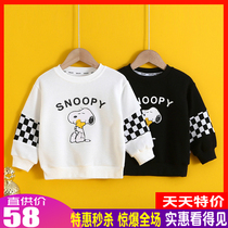 Childrens checkered Snoby Spring new boy Huffg long sleeve T-shirt baby printed round collar blouse