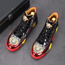 European station net red shoes mens trendy shoes spring and autumn new high-top shoes Korean style trendy sneakers personalized printed casual shoes