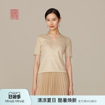China Ya Ying womens elegant lace collar short sleeve slim beige sweater 2021 summer new 9503A