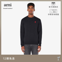 AMI Men's Classic Heart Wool Black Casual Simple Round Neck Pullover Sweater