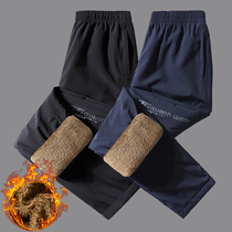 Sports pants mens 2019 autumn and winter new mens velvet thickened cotton pants plus size loose lambskin pants