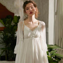 Dust Xi original night dress suit womens autumn outer cloak suspender two-piece sweet home clothes Mesh lace sexy pajamas