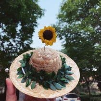 Pet kitty Puppy clothes straw hat sunbeds Sunflowers Bamboo Dragonfly With Sunflowers Bamboo Dragonfly To Blame