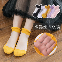 Childrens socks summer thin lace boat Socks princess girl Crystal stockings glass silk short socks