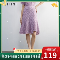 Shifan Li 2021 New High waist slim skirt check fishtail skirt Medium-length dress womens skirt 3B7242463
