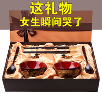 Wedding gift creative practical diy lettering solid wood bowl chopsticks set newcomer engagement friend wedding gift