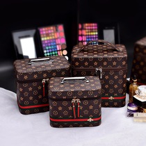 Cosmetic bag 2021 new high capacity portable double-layer portable cosmetic case multifunctional with mirror storage box