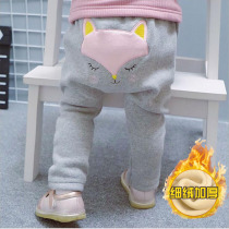 Male and female baby winter plus velvet thickened warm Harlan big pp pants outside wear autumn 0-3 years old 2 baby fart