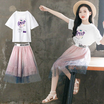 South Korean girls summer clothes 2021 new children foreign air dress dress Grand Tong suit skirt Summer little girl 12 years old