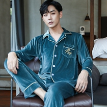 New gold velvet pyjamas for mens autumn and winter casual big code extras outside wearing a home suit winter style slim-in-a-shirt