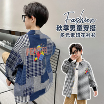 Boys shirt 2021 Autumn New Korean version of handsome spring and autumn children long sleeve childrens foreign style shirt