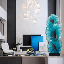 Blue Taihu stone resin abstract sculpture ornaments Hotel lobby living room model corridor Blessing decoration Housewarming gift