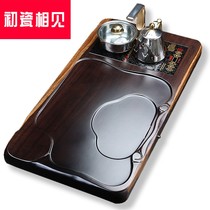 Early porcelain tea set Tea tray Tea table Whole board Mahogany solid wood solid wood tea plate Whole piece ebony tea