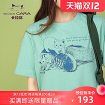 HIKOSEN CARA cat loose short-sleeved T-shirt summer students cotton Joker Japanese and Korean ladies top