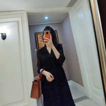 BA French 2020 women Autumn Silk flocking temperament dress