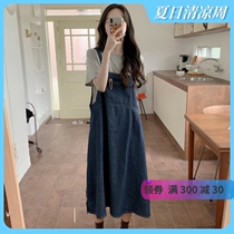 Gestational Woman Dress 2021 New Spring Autumn Dress Summer Suit Fashion style Summer Net Red Short Sleeve Denim Harness Skirt two sets