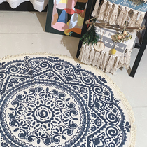 Bohemian cotton and linen carpet round machine washable floor mat living room coffee table mat bedside blanket mat bedroom door mat