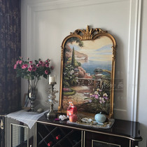 106x69 American Mediterranean landscape flower hand-painted oil painting European gold leaf frame mirror Villa decorative painting fireplace