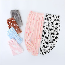 Autumn and winter girls boy flannel corset pants thickened pajamas home pants coral velvet warm pants Plush
