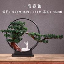 New Chinese emulated bonsai sand tray greeting passenger pine tree root carving indoor table top Xuanguan deer swing piece Cliff Mountain Water styling