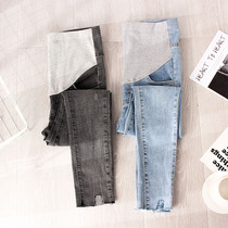 Pregnant Woman Pants Fall Outside Wearing Light Color Grey Jeans Spring Autumn Surrogacy Early three months Pants Autumn PANTS AUTUMN CLOTHING PLUS SUEDE