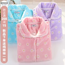Pajamas autumn and winter women coral velvet cute thick warm flannel Korean loose cardigan home suit