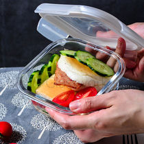 Tempered glass fruit preservation lunch box Household microwave oven sealed lunch box with lid Square small portable food lunch box