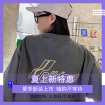 Over-experience WE11DONE Pearl Alphabet Hot Drill Short Sleeve T-shirt Woman we11done Korean teas with small crowdsourced design