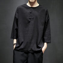 Summer loose T-shirt mens short sleeve national tide T-shirt with fat plus size Chinese style mens seven-point sleeve half-sleeve clothes