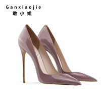 Dare Miss High heel Shoes Woman 2022 New European and American Genuine Leather Fine Heel Pointed Light Mouth Lacquered Leather Candy Color Single Shoes