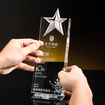 Crystal gift customization Crystal trophy medal production Black crystal five-pointed star thumb enterprise company unit