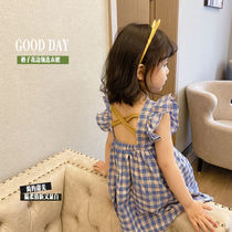 Summer baby girl Korean new princess skirt backless plaid dress ruffle dress 1-2-3 years old 5