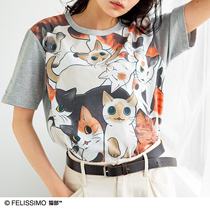 Japanese Finrikshi Dreams Cat and Cartoonist Yamano Suzuki in collaboration with Cat Fun Color Ensemble Pure Cotton T-shirt