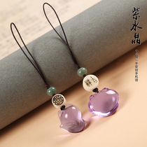 Wangpeach flower amethyst small Fox mobile phone chain pendant car keychain pendant U disk pendant female cute bag hanging