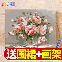 Yizhuo diy digital oil painting European hand painting living room doorway glass flower aisle hanging painting