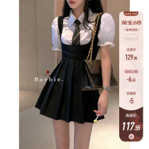 Aunt Barbie Black Skirt Braces DRESS WOMAN 2022 SPRING AND AUTUMN STYLE RETRO PLEXIGO SKIRT PENDANT WITH SKIRT HEM